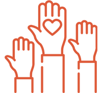 Red icon representing volunteer service, symbolizing hands-on compassion through sorting, delivering, and serving with CityServe and local churches.